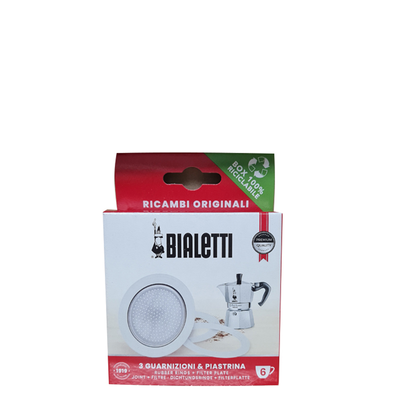 3 replacement gaskets + 1 filter for Bialetti Moka Express 6 cups